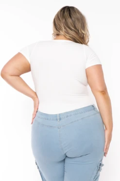 Plus Size Casual Spilt Neck Bodysuit - White 5 Plus Size Casual Spilt Neck Bodysuit - White -Kitchensuppliesdeal curvy sense bodysuits plus size casual spilt neck bodysuit white 32278815932513