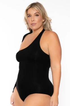 Plus Size Asymmetric Wrap Around Bodysuit - Black -Kitchensuppliesdeal curvy sense bralettes and bodysuits plus size asymmetric wrap around bodysuit black 30026295214177