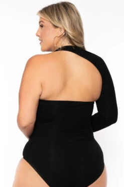 Plus Size Asymmetric Wrap Around Bodysuit - Black -Kitchensuppliesdeal curvy sense bralettes and bodysuits plus size asymmetric wrap around bodysuit black 30026295410785