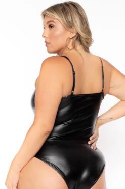 Plus Size Leta Faux Leather Cami Bodysuit - Black -Kitchensuppliesdeal curvy sense bralettes and bodysuits plus size leta faux leather cami bodysuit black 30026037559393