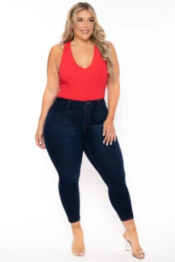 Ambiance Plus Size V-Neck Bodysuit - Red -Kitchensuppliesdeal curvy sense bralettes and bodysuits plus size v neck bodysuit red 30026037821537