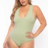 Ambiance Plus Size V-Neck Bodysuit - Sage -Kitchensuppliesdeal curvy sense bralettes and bodysuits plus size v neck bodysuit sage 29256775762017