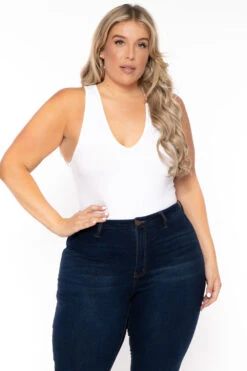 Ambiance Plus Size V-Neck Bodysuit - White -Kitchensuppliesdeal curvy sense bralettes and bodysuits plus size v neck bodysuit white 30021063147617