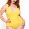 Ambiance Plus Size V-Neck Bodysuit - Yellow 2 Ambiance Plus Size V-Neck Bodysuit - Yellow -Kitchensuppliesdeal curvy sense bralettes and bodysuits plus size v neck bodysuit yellow 29256776515681