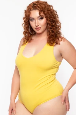 Ambiance Plus Size V-Neck Bodysuit - Yellow -Kitchensuppliesdeal curvy sense bralettes and bodysuits plus size v neck bodysuit yellow 29256785199201