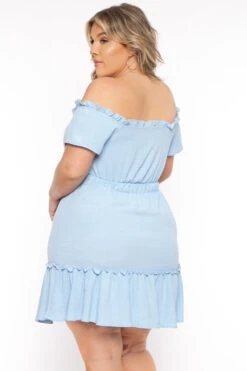 Plus Size Adella Lace Up Ruffle Dress- Blue -Kitchensuppliesdeal curvy sense dresses plus size adella lace up ruffle dress blue 31761239081057