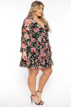 Plus Size Aide Chiffon Floral Dress - Black 4 Plus Size Aide Chiffon Floral Dress - Black -Kitchensuppliesdeal curvy sense dresses plus size aide chiffon floral dress black 31727568224353