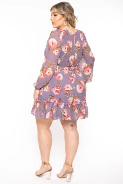 Plus Size Aide Chiffon Floral Dress - Purple -Kitchensuppliesdeal curvy sense dresses plus size aide chiffon floral dress purple 31448255725665