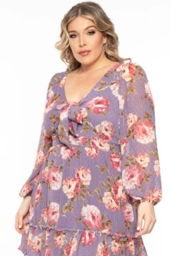 Plus Size Aide Chiffon Floral Dress - Purple -Kitchensuppliesdeal curvy sense dresses plus size aide chiffon floral dress purple 31448257986657