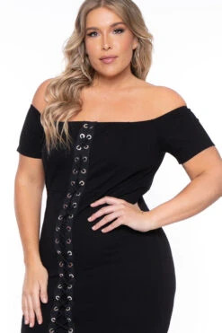 Plus Size Aliz Grommet Bodycon Dress- Black 4 Plus Size Aliz Grommet Bodycon Dress- Black -Kitchensuppliesdeal curvy sense dresses plus size aliz grommet bodycon dress black 29448427569249