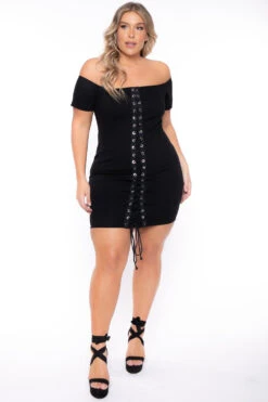 Plus Size Aliz Grommet Bodycon Dress- Black 5 Plus Size Aliz Grommet Bodycon Dress- Black -Kitchensuppliesdeal curvy sense dresses plus size aliz grommet bodycon dress black 29448442904673