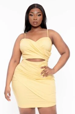 Plus Size Amanda Front Wrap Dress - Mustard -Kitchensuppliesdeal curvy sense dresses plus size amanda front wrap dress mustard 31640966791265