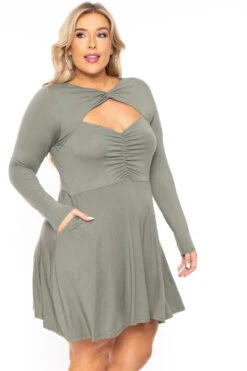 Plus Size Amry Flare Cutout Dress - Olive 4 Plus Size Amry Flare Cutout Dress - Olive -Kitchensuppliesdeal curvy sense dresses plus size amry flare cutout dress olive 30103291560033