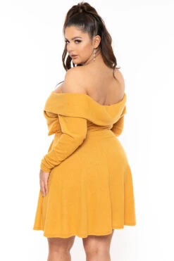 Plus Size Annabell Sweater Flare Dress - Mustard -Kitchensuppliesdeal curvy sense dresses plus size annabell sweater flare dress mustard 30714806206561