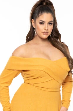 Plus Size Annabell Sweater Flare Dress - Mustard -Kitchensuppliesdeal curvy sense dresses plus size annabell sweater flare dress mustard 30714823311457