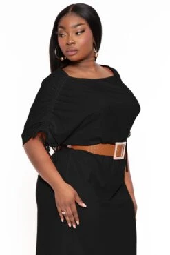 Plus Size Annette Shoulder Ruching Maxi Dress - Black -Kitchensuppliesdeal curvy sense dresses plus size annette shoulder ruching maxi dress black 32126805475425