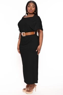 Plus Size Annette Shoulder Ruching Maxi Dress - Black -Kitchensuppliesdeal curvy sense dresses plus size annette shoulder ruching maxi dress black 32126805606497