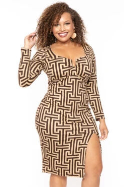 Plus Size Araseli Geometric Midi Dress - Khaki 5 Plus Size Araseli Geometric Midi Dress - Khaki -Kitchensuppliesdeal curvy sense dresses plus size araseli geometric midi dress khaki 30324384792673