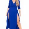 Bluebell Plus Size Aria M-Slit Maxi Dress - Royal Blue -Kitchensuppliesdeal curvy sense dresses plus size aria m slit maxi dress royal blue 29883788132449