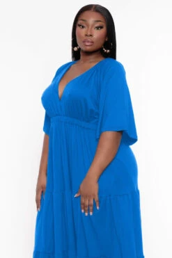 Plus Size Ariella Tiered Maxi Dress - Blue -Kitchensuppliesdeal curvy sense dresses plus size ariella tiered maxi dress blue 31923613663329