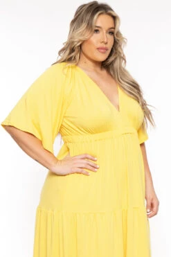 Plus Size Ariella Tiered Maxi Dress - Yellow -Kitchensuppliesdeal curvy sense dresses plus size ariella tiered maxi dress yellow 31754763337825