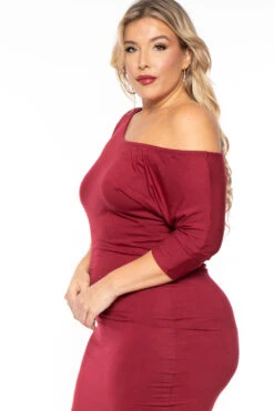 Plus Size Asymmetric Knit Dress - Burgundy 3 Plus Size Asymmetric Knit Dress - Burgundy -Kitchensuppliesdeal curvy sense dresses plus size asymmetric knit dress burgundy 30453949792353