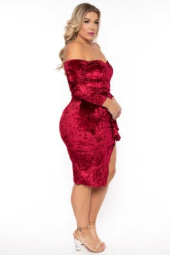 Plus Size Ava Velour Draped Dress- Burgundy -Kitchensuppliesdeal curvy sense dresses plus size ava velour draped dress burgundy 31694799896673