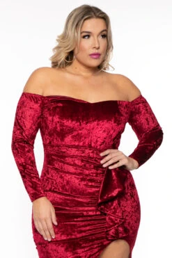 Plus Size Ava Velour Draped Dress- Burgundy -Kitchensuppliesdeal curvy sense dresses plus size ava velour draped dress burgundy 31694800191585