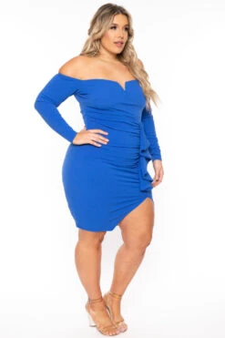 Plus Size Avi Front Draped Dress- Royal Blue 4 Plus Size Avi Front Draped Dress- Royal Blue -Kitchensuppliesdeal curvy sense dresses plus size avi front draped dress royal blue 30932072300641