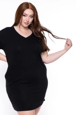 Plus Size Basic T-Shirt Dress - Black -Kitchensuppliesdeal curvy sense dresses plus size basic t shirt dress black 29448132526177