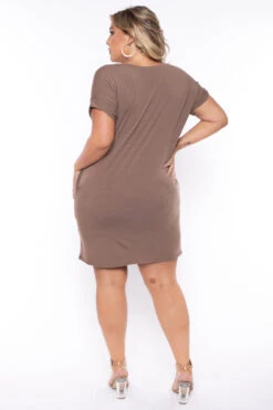 Plus Size Basic T-Shirt Dress - Mocha -Kitchensuppliesdeal curvy sense dresses plus size basic t shirt dress mocha 29439558418529