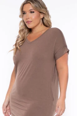 Plus Size Basic T-Shirt Dress - Mocha -Kitchensuppliesdeal curvy sense dresses plus size basic t shirt dress mocha 29448648917089
