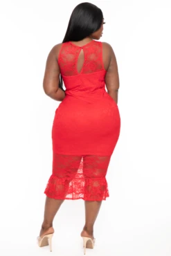 Plus Size Berenice Midi Lace Dress - Red -Kitchensuppliesdeal curvy sense dresses plus size berenice midi lace dress red 31965346300001