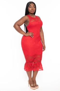 Plus Size Berenice Midi Lace Dress - Red -Kitchensuppliesdeal curvy sense dresses plus size berenice midi lace dress red 31965346332769