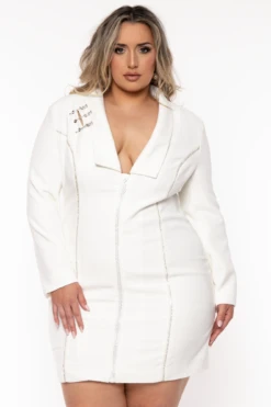 Plus Size Boss Lady Blazer Dress- White 6 Plus Size Boss Lady Blazer Dress- White -Kitchensuppliesdeal curvy sense dresses plus size boss lady blazer dress white 32106292084833