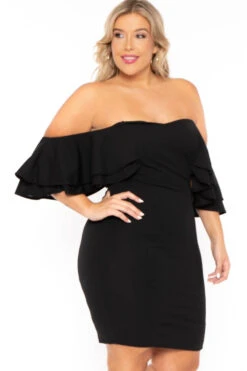 Plus Size Brie Off The Shoulder Ruffle Dress- Black 4 Plus Size Brie Off The Shoulder Ruffle Dress- Black -Kitchensuppliesdeal curvy sense dresses plus size brie off the shoulder ruffle dress black 30095943401569