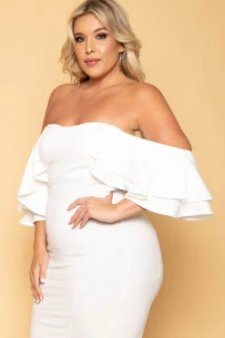 Plus Size Brie Off The Shoulder Ruffle Dress - Off White 5 Plus Size Brie Off The Shoulder Ruffle Dress - Off White -Kitchensuppliesdeal curvy sense dresses plus size brie off the shoulder ruffle dress off white 29888348487777