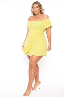 Plus Size Brina Off The Shoulder Dress - Chartreuse -Kitchensuppliesdeal curvy sense dresses plus size brina off the shoulder dress chartreuse 31604188086369