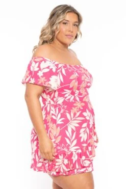 Plus Size Brina Off The Shoulder Print Dress - Pink -Kitchensuppliesdeal curvy sense dresses plus size brina off the shoulder print dress pink 31639617470561