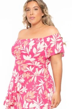 Plus Size Brina Off The Shoulder Print Dress - Pink -Kitchensuppliesdeal curvy sense dresses plus size brina off the shoulder print dress pink 31639617667169