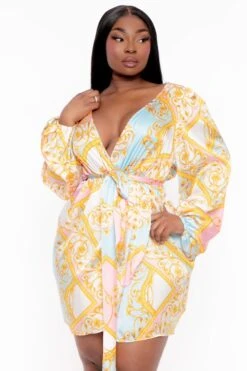 Plus Size Brisa Printed Tulip Hem Dress - Ivory -Kitchensuppliesdeal curvy sense dresses plus size brisa printed tulip hem dress ivory 31999898550369