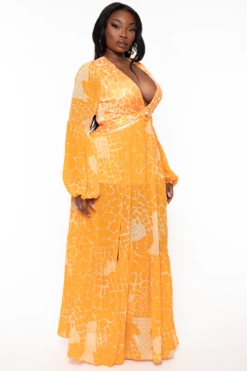 Plus Size Cattline Long Sleeve Maxi Dress - Orange 5 Plus Size Cattline Long Sleeve Maxi Dress - Orange -Kitchensuppliesdeal curvy sense dresses plus size cabo long sleeve maxi dress orange 32212919910497