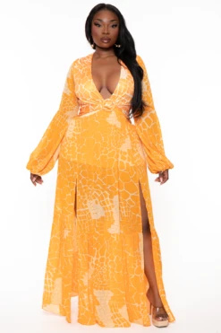 Plus Size Cattline Long Sleeve Maxi Dress - Orange 7 Plus Size Cattline Long Sleeve Maxi Dress - Orange -Kitchensuppliesdeal curvy sense dresses plus size cabo long sleeve maxi dress orange 32212920369249