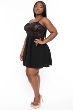 Plus Size Cami Lace Top Dress - Black -Kitchensuppliesdeal curvy sense dresses plus size cami lace top dress black 32108386058337