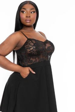 Plus Size Cami Lace Top Dress - Black -Kitchensuppliesdeal curvy sense dresses plus size cami lace top dress black 32108386091105