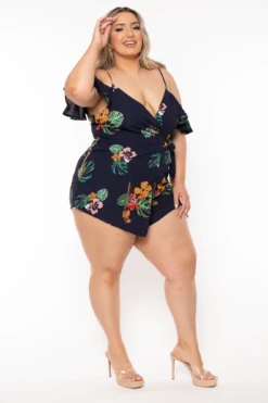 Plus Size Cancun Cross Wrap Mini Romper - Navy -Kitchensuppliesdeal curvy sense dresses plus size cancun cross wrap mini romper navy 32211341639777