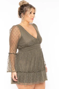 Plus Size Cara Polka Dot Mesh Dress -Olive 5 Plus Size Cara Polka Dot Mesh Dress -Olive -Kitchensuppliesdeal curvy sense dresses plus size cara polka dot mesh dress olive 31343439839329