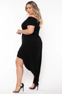 Plus Size Carolina Hi-Low Draped Dress - Black -Kitchensuppliesdeal curvy sense dresses plus size carolina hi low draped dress black 32125417390177