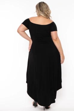Plus Size Carolina Hi-Low Draped Dress - Black -Kitchensuppliesdeal curvy sense dresses plus size carolina hi low draped dress black 32125417422945