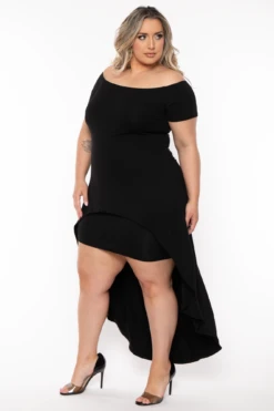Plus Size Carolina Hi-Low Draped Dress - Black -Kitchensuppliesdeal curvy sense dresses plus size carolina hi low draped dress black 32125417455713